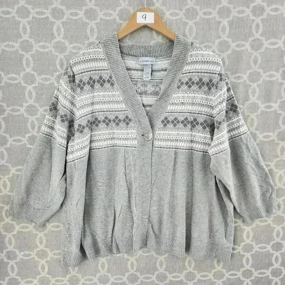 Catherines Geometric Print Gray Long sleeve Sweater Cardigan women's 2XWP - Picture 1 of 7